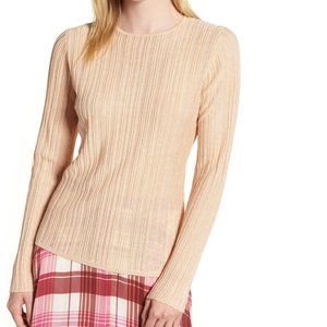 Lewitt women's M sheer knit loop & keyhole long sleeve stretchy scoop neck top